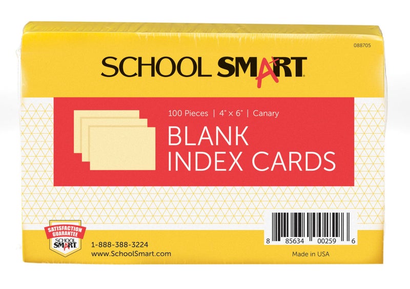 School Smart Unruled Index Cards, 4 x 6 Inches, Canary, Pack of 100 - Image 1